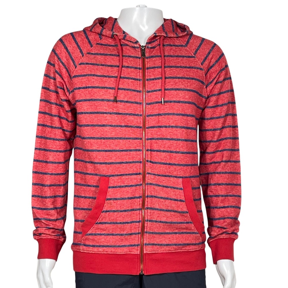 21 Men Los Angeles Hoodie Mens Large Red Blue Striped Full Zip Raglan Sweatshirt